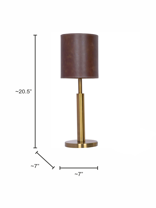 Cylindrical Brown Leather Table Lamp – Modern Stainless Steel & Leather Lighting