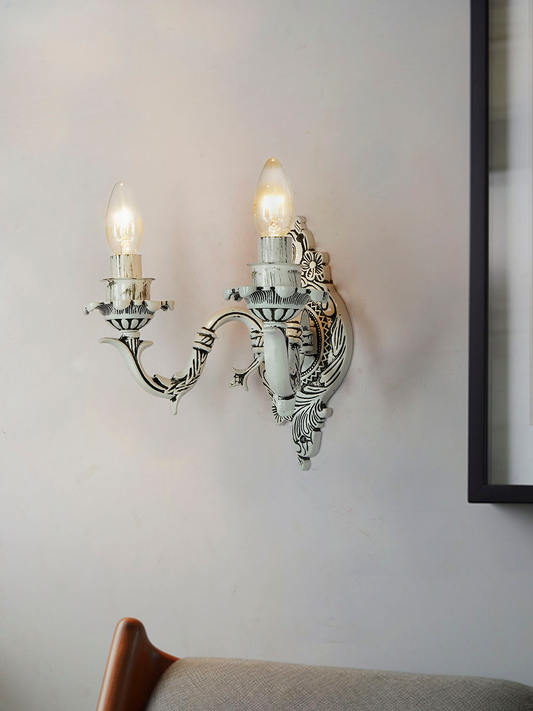Elegant Traditional Swan Double Candle Wall Sconce Lamp - Antique White Cast Aluminium