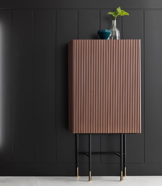 Aero Bar Unit: Modern Engraved Wavy Motif, Gold Accents, Home Bar Cabinet