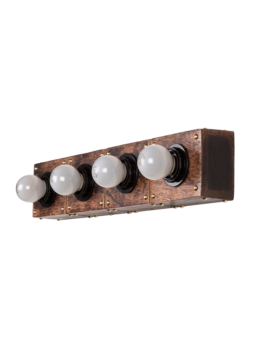 Wooden Hollywood Vanity Light with Golden Studs