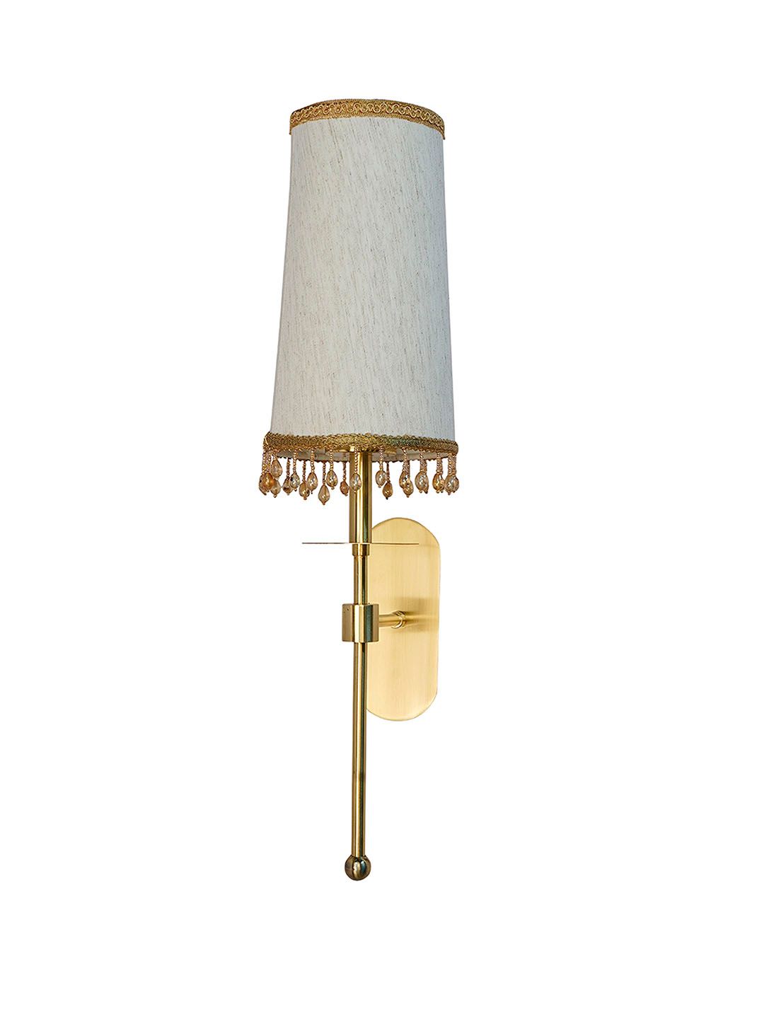 Elegant Antique Brass Long Arm Wall Sconce with Beaded Tassel Shade