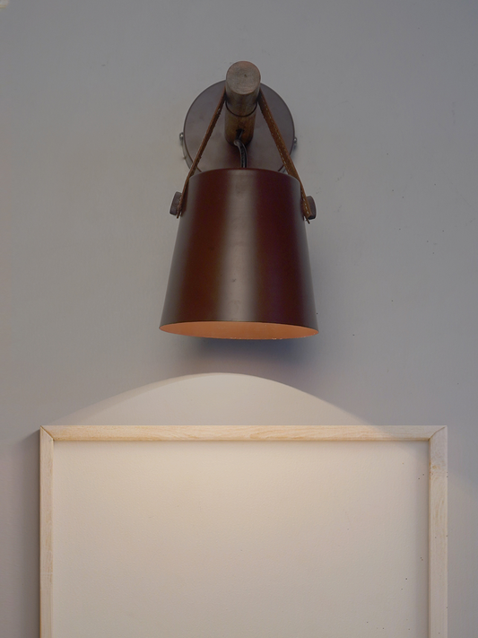 New York Style Round Bucket Wall Sconce Lamp with Elegant Leather Belt Accent