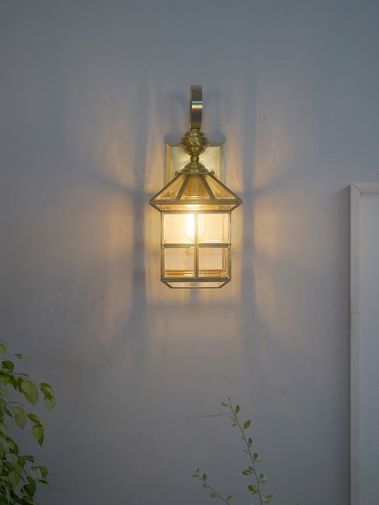 Elegant Regal Beveled Glass Hut Brass Wall Lantern Sconce Lighting Fixture