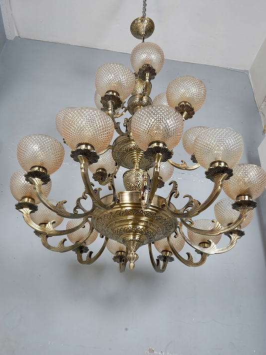 Grand Meena Aluminium 21-Light 3-Tier Chandelier, Antique Brass Golden Cut Glass