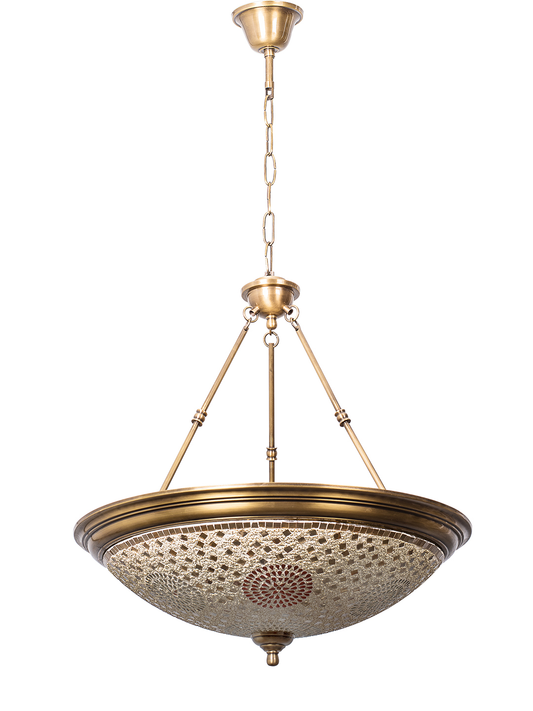 Elegant Antique Brass 5-Light Hanging Pendant Lamp with Mosaic Glass Shade