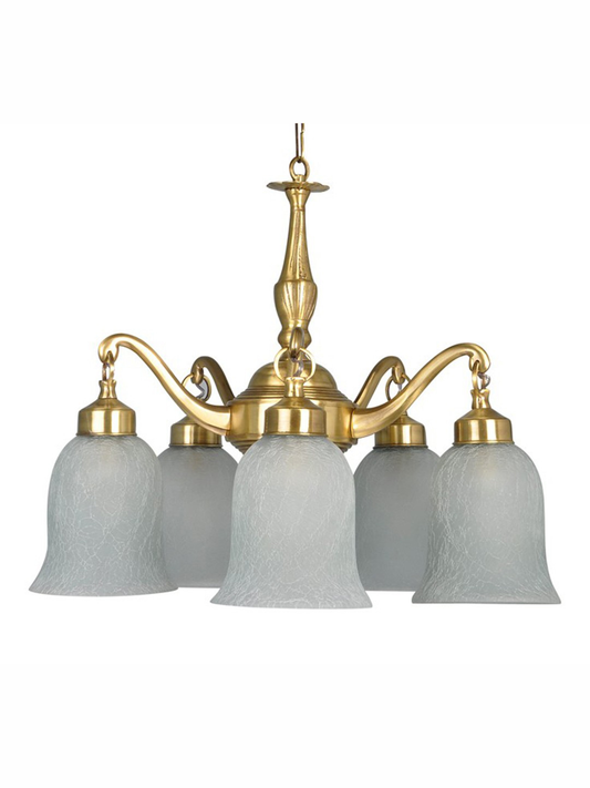 Opulent Classic 5-Light Brass Chandelier with Frosted Crackle Glass Shades, Antique Finish
