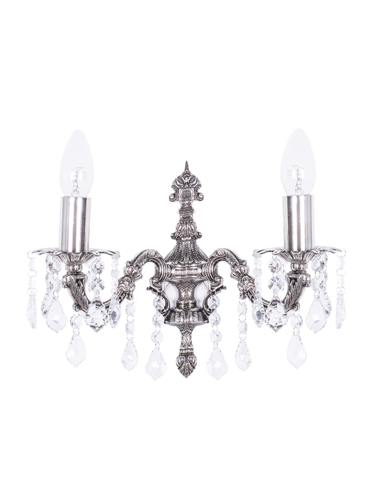 Elegant English Silver Crystal Double Wall Sconce | Vintage Home Lighting Fixture
