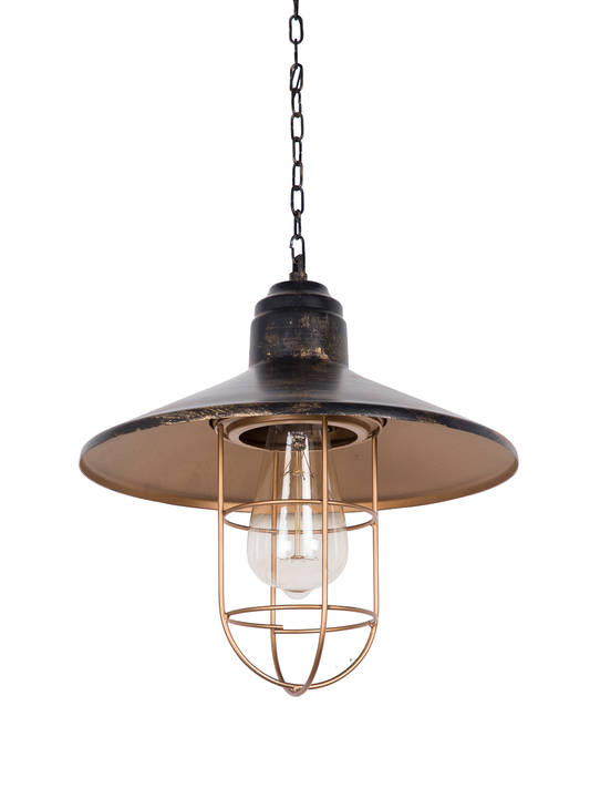 English Farmhouse Style Antique Gold Pendant Light Vintage Industrial Cage Frame