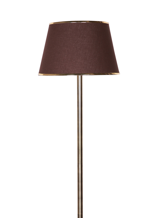 Elegant Antique Brass Pipe Floor Lamp with Brown Golden Beaded Fabric Shade