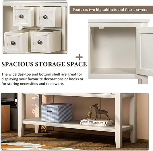 Designs Buffet Cabinet Kitchen Storage Buffet and Sideboard Table Console Tables with Four Storage Drawers Two Cabinets and Bottom (White)
