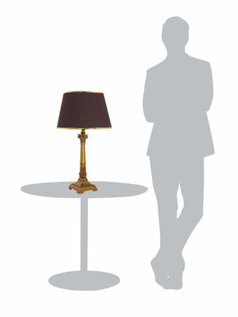 Antique Gold Finish Roman Corinthian 26 Inch Single Aluminium Column Table Lamp Light With 14 Inch Brown Gold Rim Tapered Fabric Shade