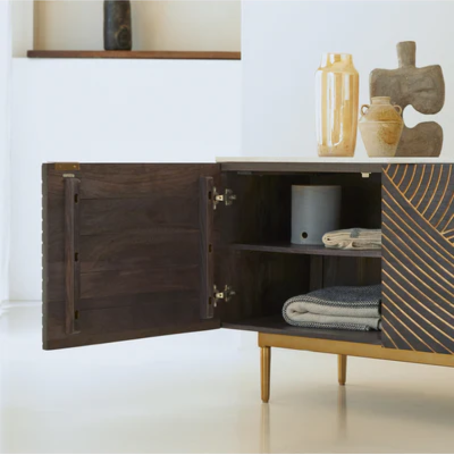 Sand-dune Inspired Solid Mango Wood Sideboard