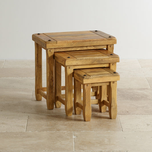 Mangue Stool Set of 3 Pcs in Mango Natural Finish