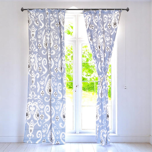 Blue Ikat Sheer Cotton Curtain Panel – Light‑Filtering Window Drape