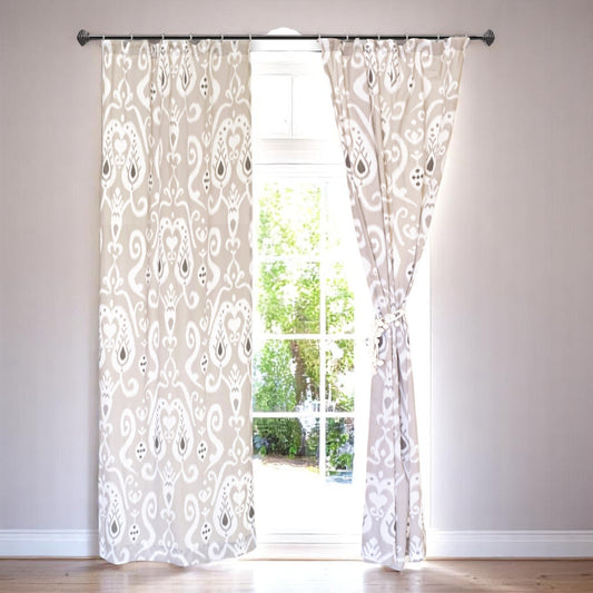 Grey Ikat Sheer Cotton Curtain Panel – Light Filtering Décor