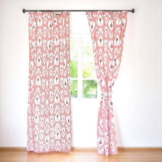 Coral Ikat Sheer Cotton Curtain Panel – Multiple Hanging Styles