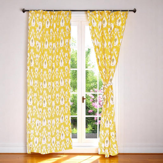 Yellow Ikat Sheer Cotton Curtain Panel – Light‑Filtering Drape