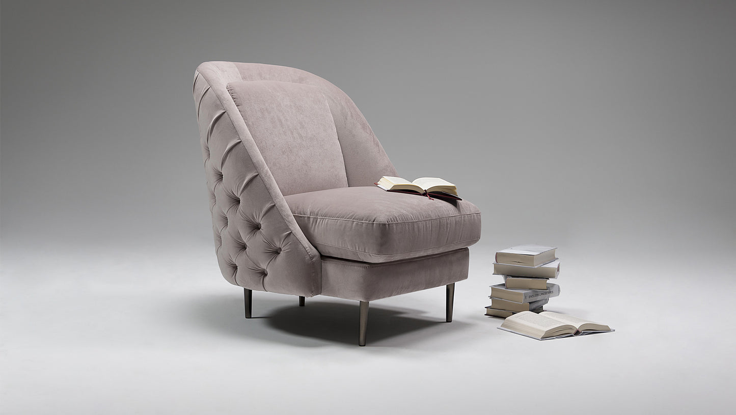 Elegant Belle Fabric Armchair: Cozy High Back, Wooden Frame, Metal Legs