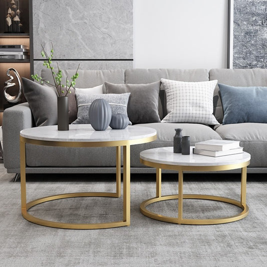 Stylish Nordic Marble Top Nesting Tables Set, Gold Metal Base