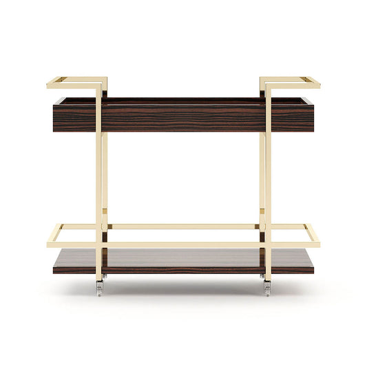 Janice Elegant Bar Trolley: Vintage Wooden Shelves, Sturdy Metal Serving Cart