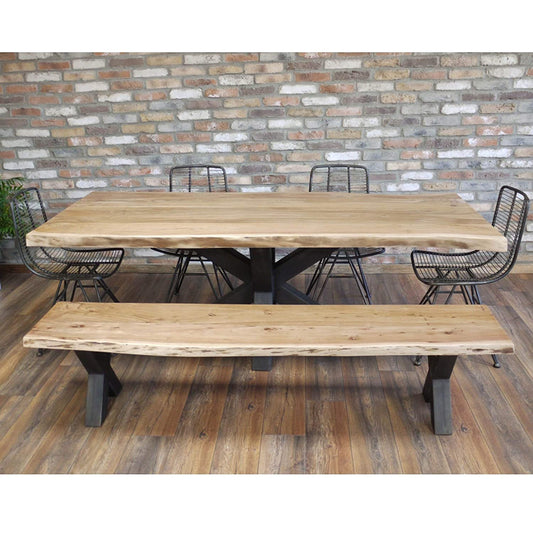 Acacia Top Living Edge Dining Table with Iron Legs | Dinning Room Furniture | Custom Available