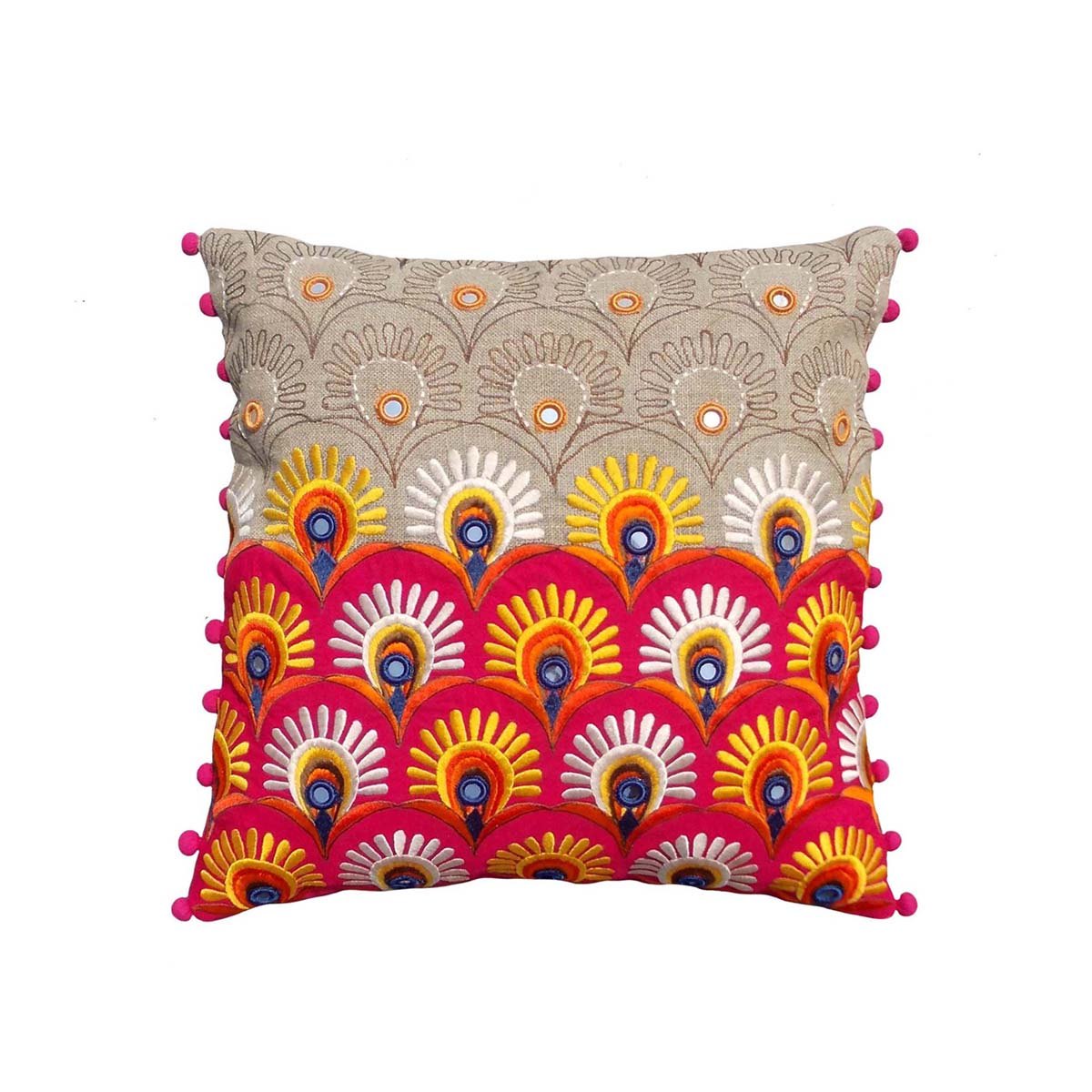Handcrafted Kutch Embroidery Linen Cushion Cover Vibrant Ethnic Décor