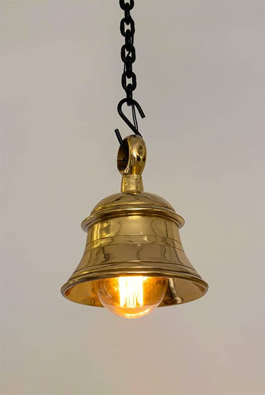 Large Handcrafted Temple Bell Light in Reddish Gold