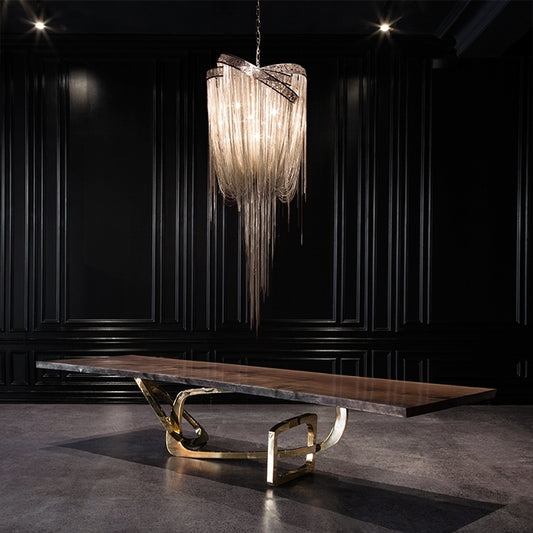 Luxury Bangle Dining Table: Modern Wood & Metal Design for 6-8 Seaters