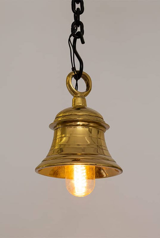 Handcrafted Brass Temple Bell Hanging Light – Medium Reddish Gold