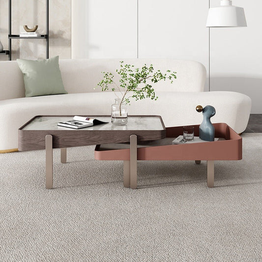 Elegant Maria Nesting Coffee Tables Set (2): Modern Wood, Marble, Metal