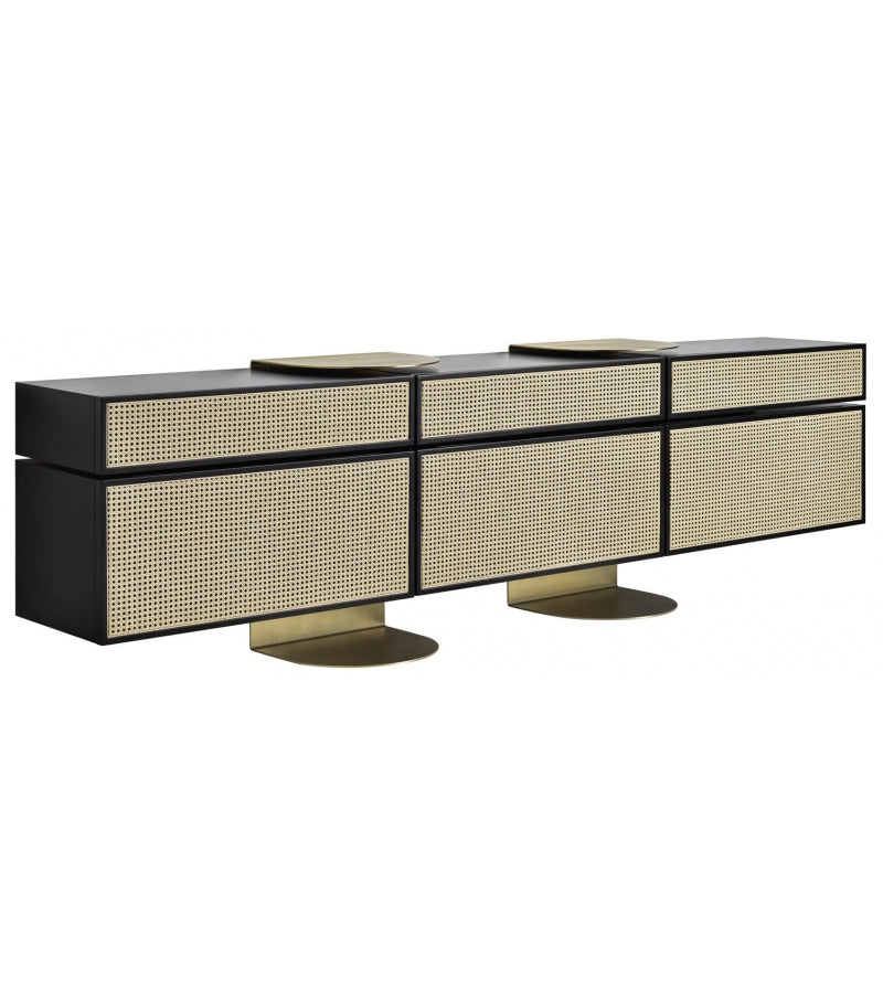 Modern Lacquered Wood Vienna Sideboard with Cane Details and Metal Frame