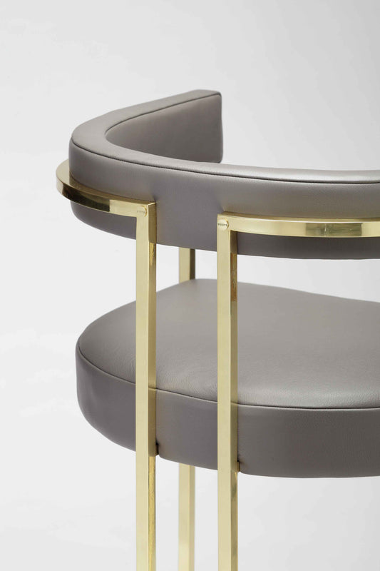 Glamorous Deco Style Bar Stool: Fabric Upholstery, Polished Brass Frame