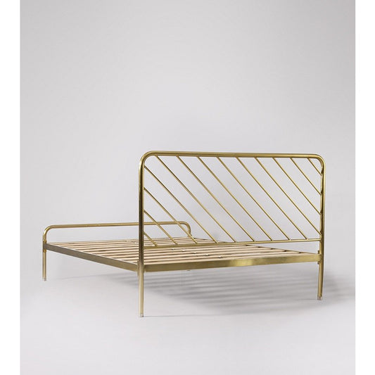 Gold Plated Metal Bed with Curved Headboard Modern Iron Frame