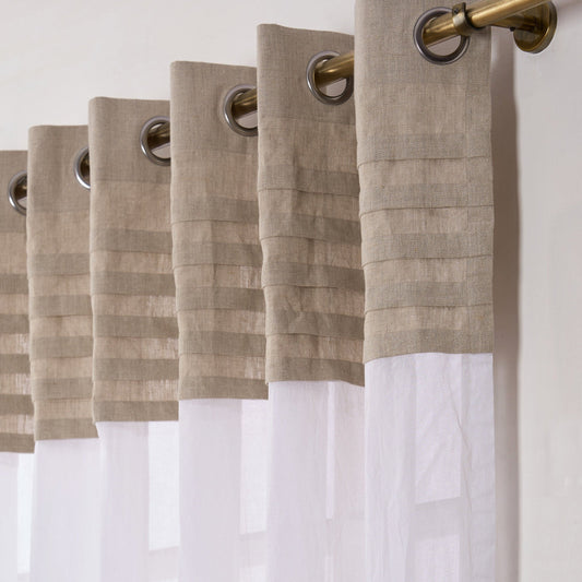 Linen & Organdy Curtain Panel | Pleated Linen Top | 4 Hanging Styles | 52 × 63 & 52 × 84 inches