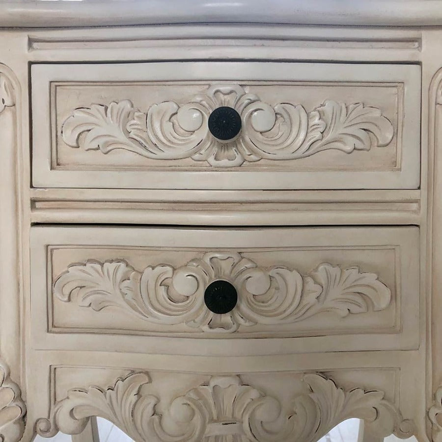 Hand Craved Bedside Table with Two Drawers