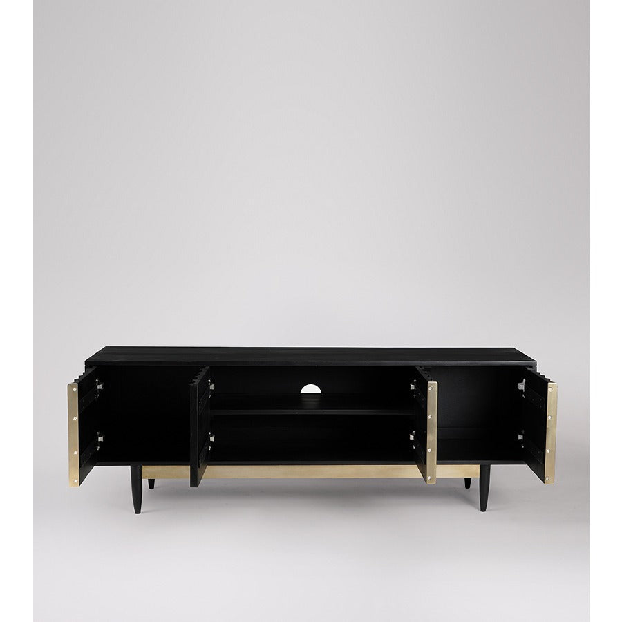 Elegant Mango Wood And Brass Tv Unit