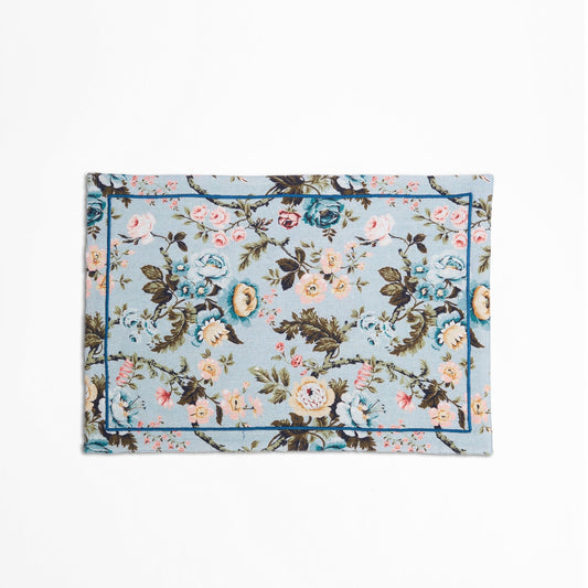 Duck Egg Linen Cotton Placemat with Vintage Rose Print
