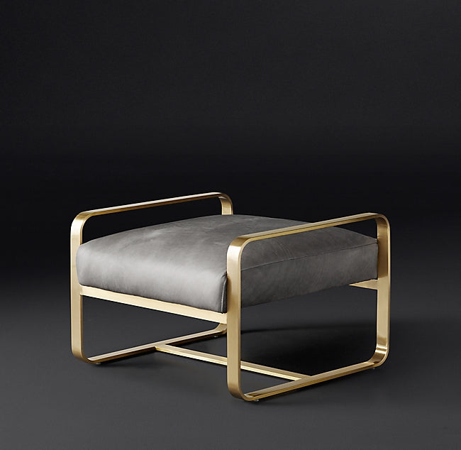 Hollywood Glamour Mid-Century Steel Frame Upholstered Chair & Ottoman Set