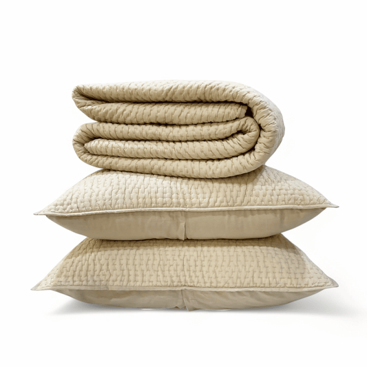 Premium Sandstone Handmade Kantha Cotton Quilted Cozy Bed Set