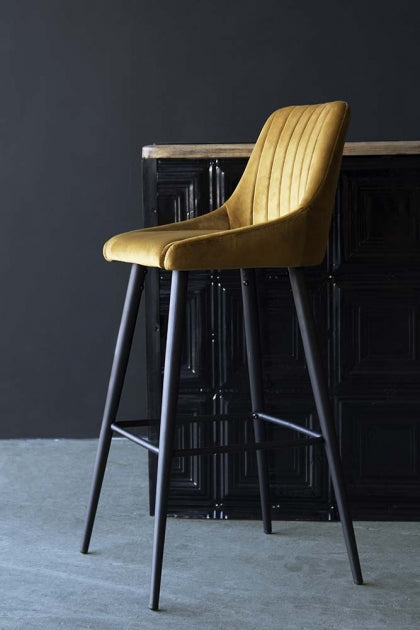 Tall Casino Velvet Bar Chair - Plush Seating, Modern Design, Metal Legs