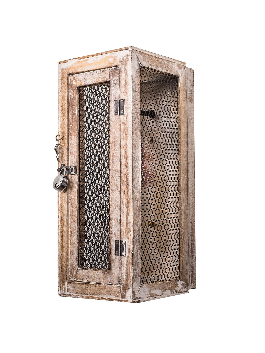 Rustic Wood Lantern Lattice Wall Light side angle view