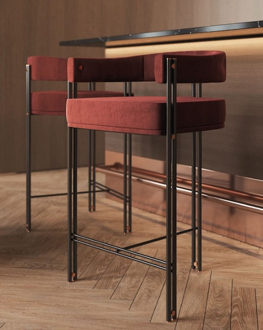 Elegant Bamboo Bar Stool with Metallic Tubular Feet for Stylish Dining Spaces