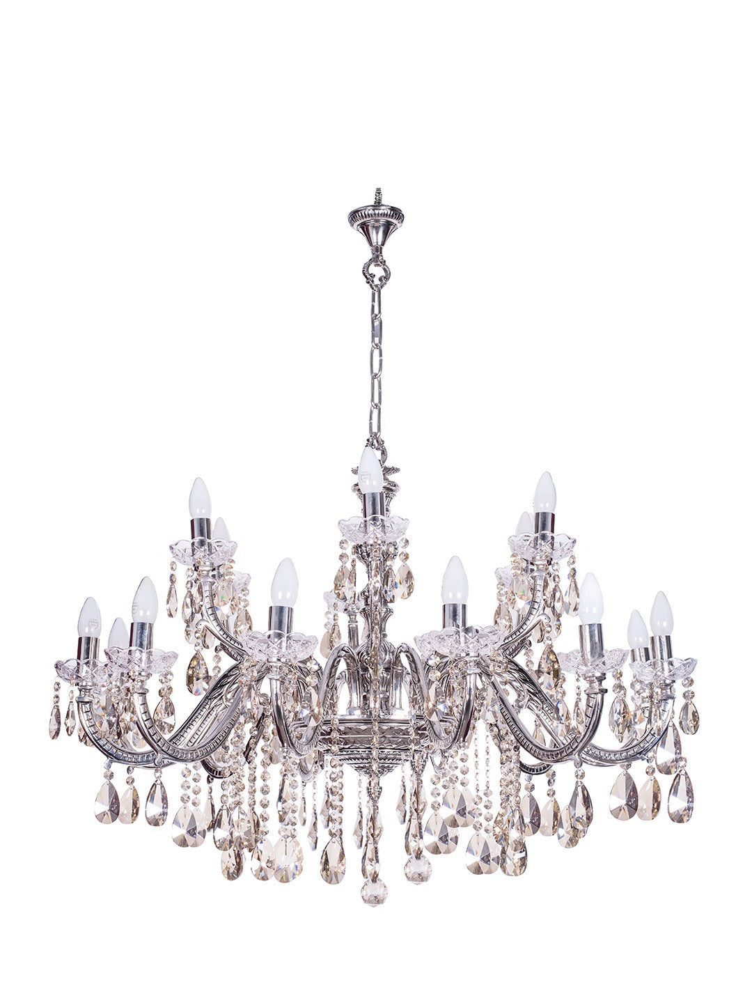 SZ Silver 18 Light Brass Crystal Chandelier