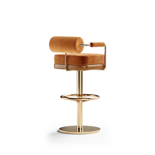 Luxurious Simpson Mid-Century Modern Bar Chair with Brass Finish and Plush Fabric