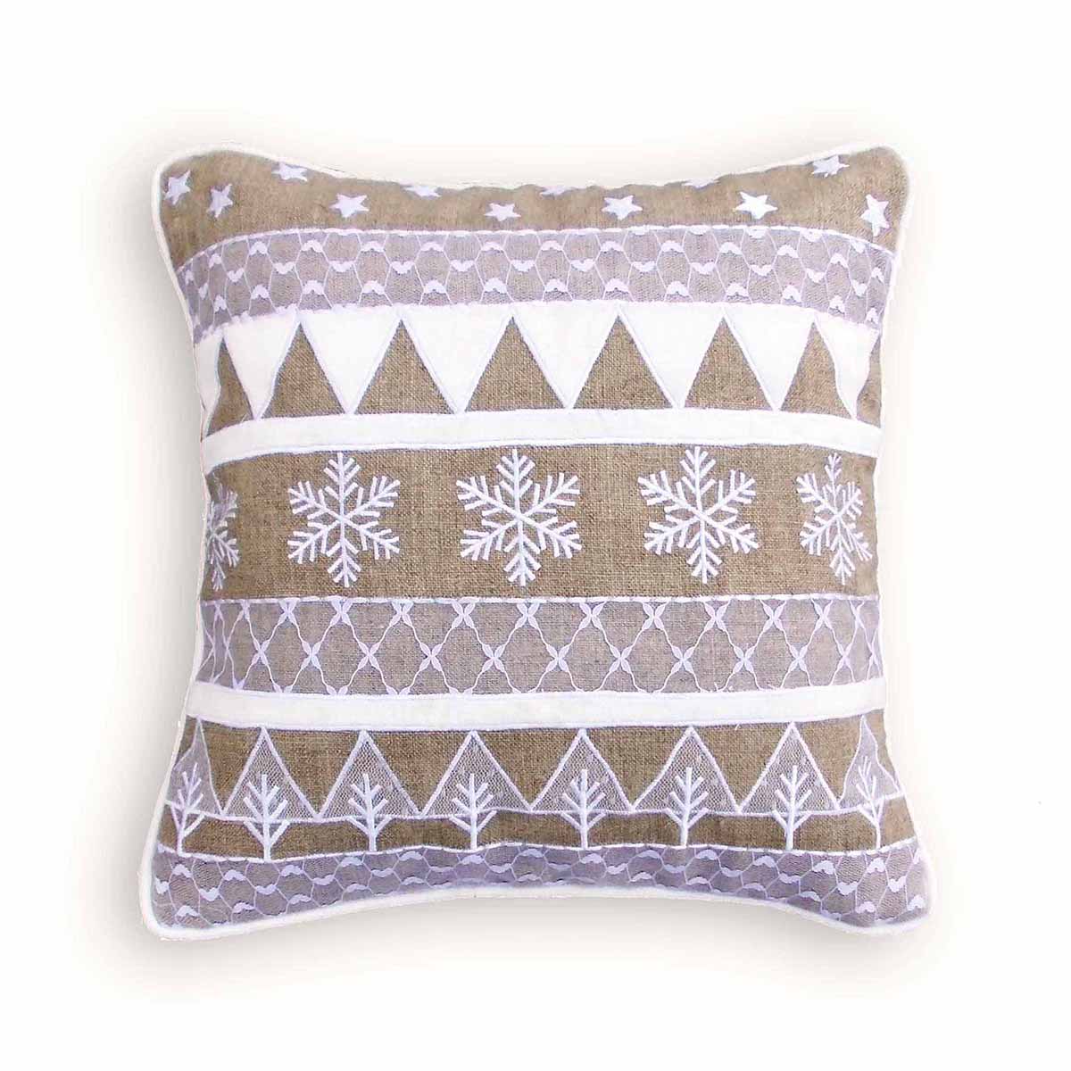 Festive Christmas Snowflakes Cushion Cover with Linen Velvet Blend