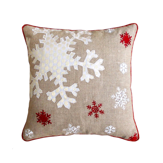 Christmas Snowflake Cushion Cover – Linen & Brocade Pillow Cover
