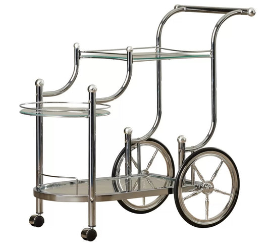 Hardy Mobile Chrome Finish Bar Cart with Tempered Glass Shelves