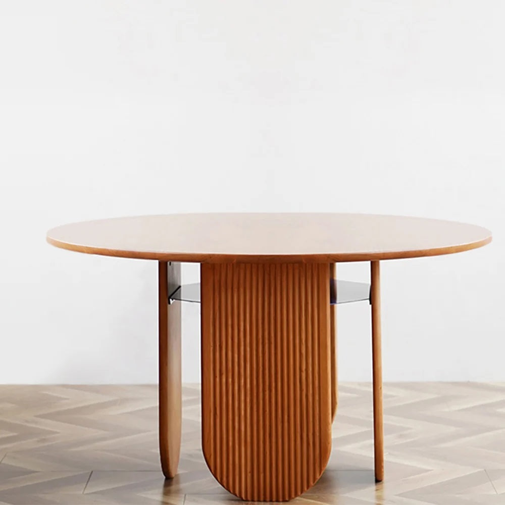 Rustic Farmhouse Round Wood Dining Table with Storage Shelf - Seats 4