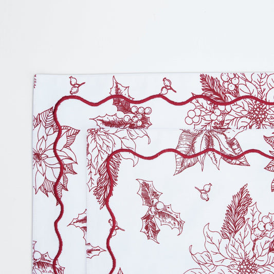 Red Poinsettia Christmas Cotton Table Mat Set – Festive Elegance