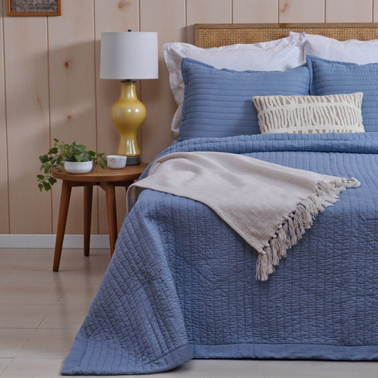 DENIM BLUE - Quilted Bedspread With Pillow Shams